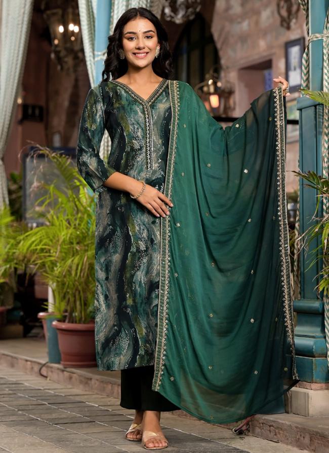 Modal Silk Sea Green Casual Wear Printed Readymade Kurti Set